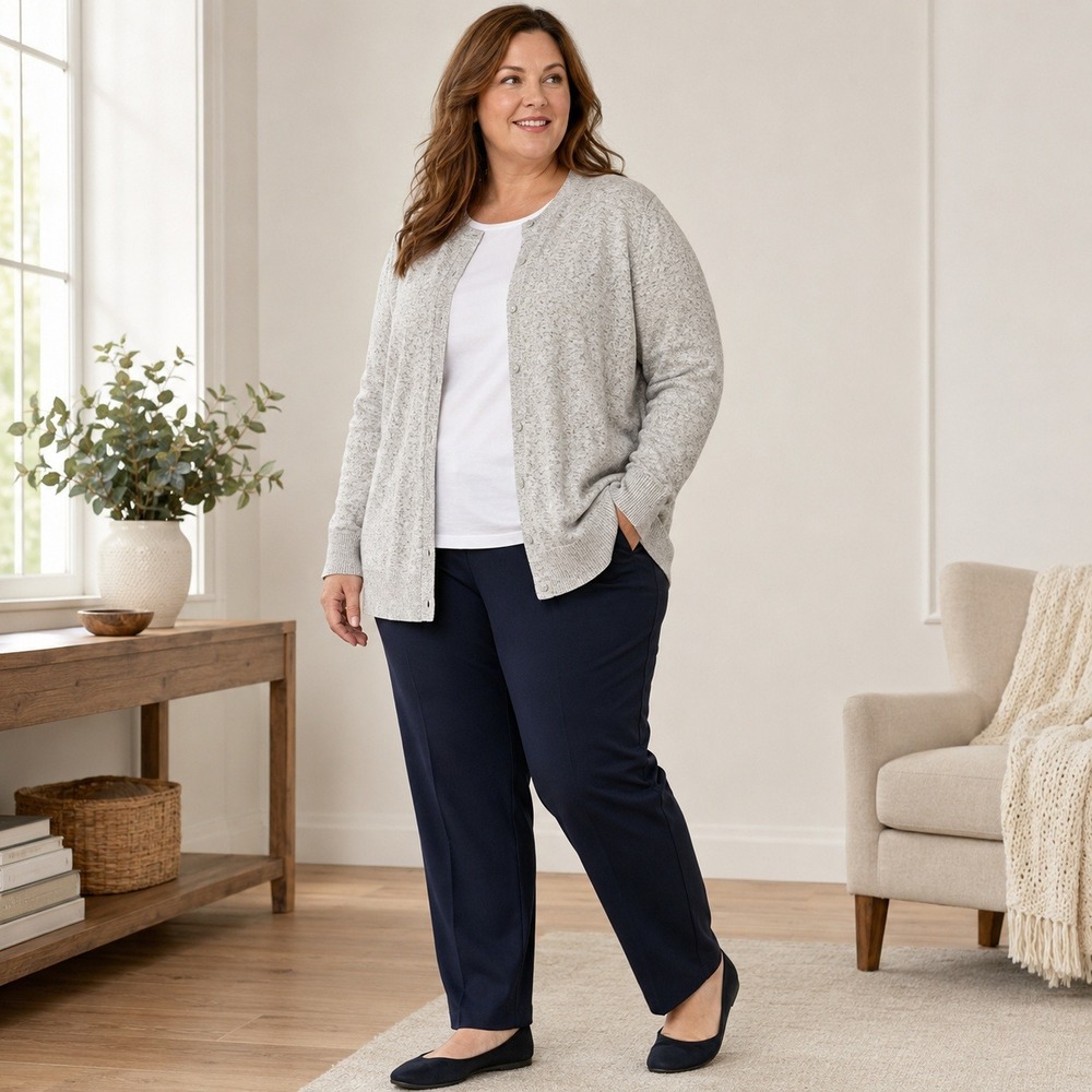 Croft Barrow Womens 2X Light Gray Marled Button Front Cardigan Sweater